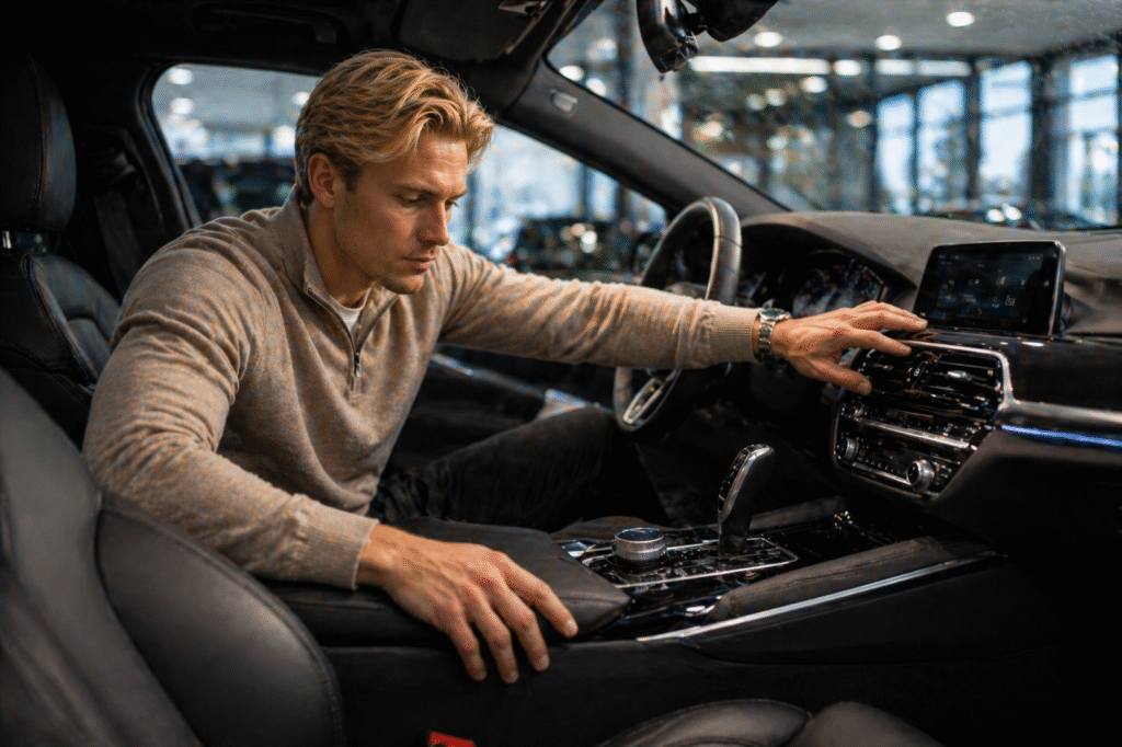 Bilens insida Insidan på bilen är lika viktig som resten av bilen. Här finns bland annat funktioner och varningslampor som behöver kontrolleras. ✓ Vindrutetorkare och spolning: Kontrollera så att både vindrutetorkare och spolning fungerar på fram- och bakrutan. ✓ Innertak: Kontrollera att innertaket inte har fläckar eller är missfärgat, det kan innebära läckage. ✓ Funktioner: Testa alla funktioner för att se att de fungerar som de ska, exempelvis stolsvärme, innerbelysning och elhissar. ✓ Varningslampor: Starta bilen för att kontrollera så att alla varningslampor lyser först och sedan försvinner, inga varningslampor ska lysa förutom precis när du startar bilen. Lyser någon lampa kan det innebära att något är fel.